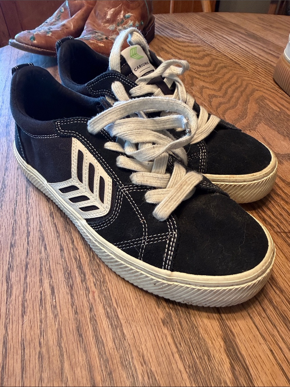 Cariuma Black Suede Skate Sneakers with White Accents